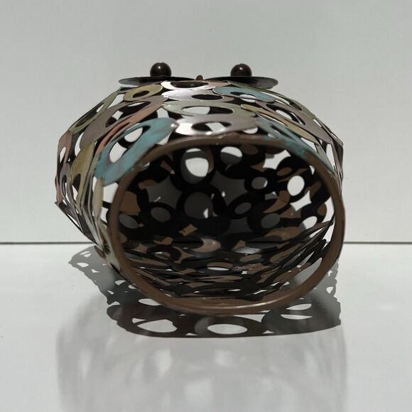 Earth Tone Metal Welded Circle Owl Figurine - Picture 6 of 8